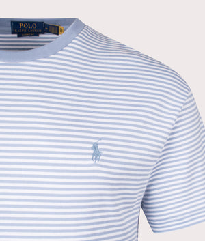 Classic Fit Striped Soft Cotton T-Shirt in Vessel Blue and White by Polo Ralph Lauren. EQVVS Shot.