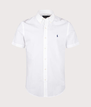 Polo Ralph Lauren,Custom Fit Short Sleeve Stretch Poplin Shirt, White,  Eqvvs Menswear, front shot angle