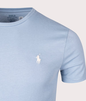 Custom Slim Fit Jersey T-Shirt in Vessel Blue by Polo Ralph Lauren. EQVVS Shot.