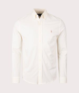 Polo Ralph Lauren Featherweight Mesh Shirt in Parchment Cream. Front angle shot at EQVVS.