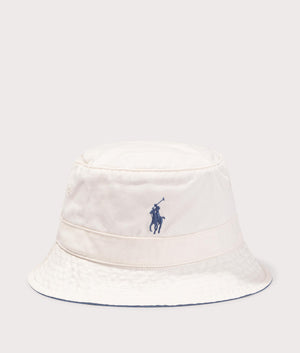 Polo Ralph Lauren Chino Bucket Hat in Herbal Milk. Front angle shot at EQVVS.