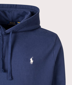 Polo Ralph Lauren Loopback Fleece Hoodie in Cruise Navy. Shot at EQVVS. Detail shot.