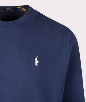 Polo Ralph Lauren Loopback Terry Sweatshirt in Cruise Navy. Detail Shot at EQVVS.