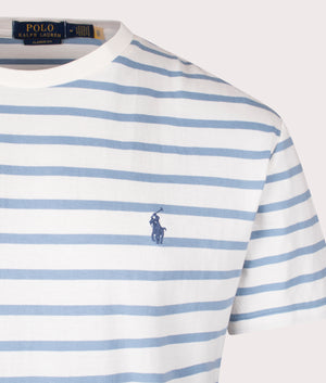 Polo Ralph Lauren Classic Fit Striped Jersey T-Shirt in Nevis/Vessel Blue. Detail angle shot at EQVVS.