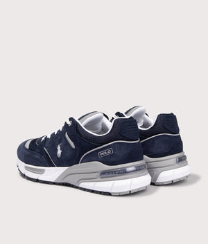 Polo Ralph Lauren Trackster 200 Sneakers in Navy and Grey. EQVVS Back Shot.