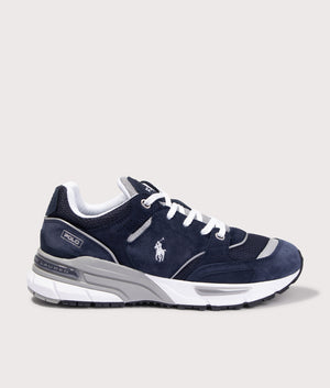 Polo Ralph Lauren Trackster 200 Sneakers in Navy and Grey. EQVVS Side Shot.