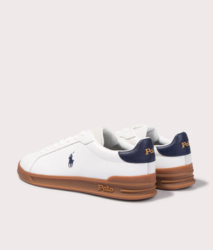 Polo Ralph Lauren Heritage Court II Leather Suede Low Top Sneakers in Deckwash White and Navy Blue at EQVVS Back Shot