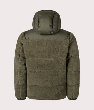 The Gorham Hybrid Down Jacket in Company Olive by Polo Ralph Lauren at EQVVS. Back Angle Shot. 