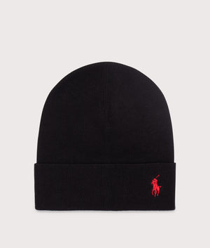 Polo Ralph Lauren Rib Knit Cotton Beanie in Polo Black. EQVVS Front Shot