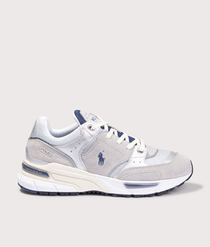 Polo Ralph Lauren Trackster 200 Sneakers in Silver and Navy. EQVVS Side Shot.