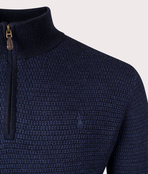 Polo Ralph Lauren Wool Quarter Zip  Turtleneck Sweatshirt In Navy combo at EQVVS menswear Detail shot