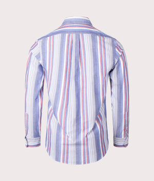 Custom Fit Striped Oxford Shirt in Blue Red Multi by Polo Ralph Lauren. EQVVS Shot.