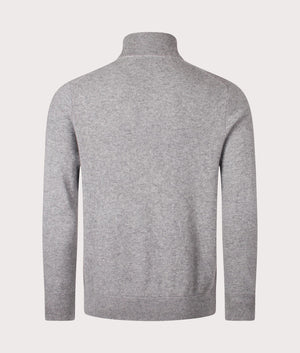 Wool Zip Through Sweatshirt in Fawn Grey Heather by Polo Ralph Lauren at EQVVS. Back Detail Shot. 