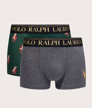 Polo Ralph Lauren Two Pack of Stretch Cotton Trunks in 007 Gb Charcoal Heather/Col Green AOB, Stretch Cotton Blend. At EQVVS Menswear. Front detail shot