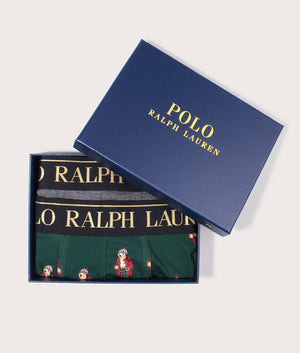 Polo Ralph Lauren Two Pack of Stretch Cotton Trunks in 007 Gb Charcoal Heather/Col Green AOB, Stretch Cotton Blend. At EQVVS Menswear. Gift box shot