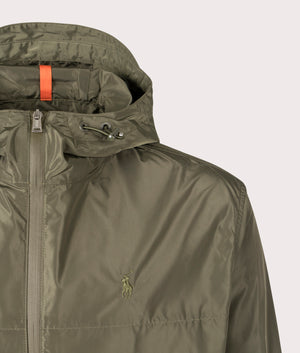 Zip Through Hooded Windbreaker Jacket in Ranger Green by Polo Ralph Lauren. EQVVS Shot. 