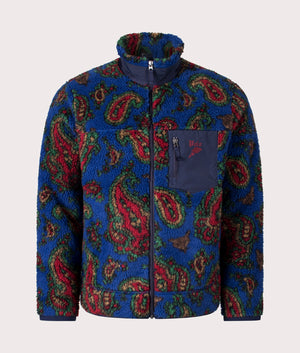 Polo Ralph Lauren Paisley Pile Fleece Jacket in Royal Belv Paisley Combo. Front angle shot at EQVVS.