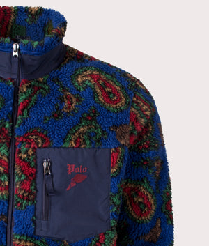 Polo Ralph Lauren Paisley Pile Fleece Jacket in Royal Belv Paisley Combo. Detail angle shot at EQVVS.