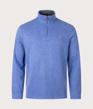 Polo Ralph Lauren, Quarter Zip Estate Rib Knit, faded royal heather, Eqvvs Menswear, front shot angle