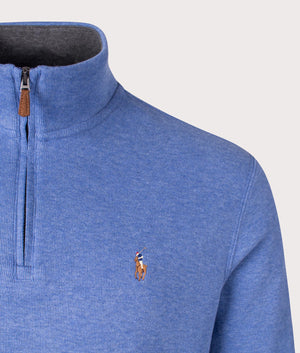 Polo Ralph Lauren, Quarter Zip Estate Rib Knit, faded royal heather, Eqvvs Menswear, detailed shot angle