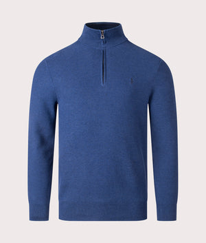 Quarter Zip Contrast Logo Knit Jumper in Rustic Navy Heather from Polo Ralph Lauren. Front angle shot at EQVVS.