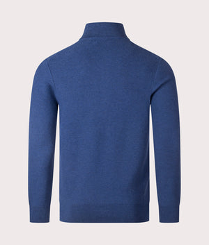 Quarter Zip Contrast Logo Knit Jumper in Rustic Navy Heather from Polo Ralph Lauren. Back angle shot at EQVVS.