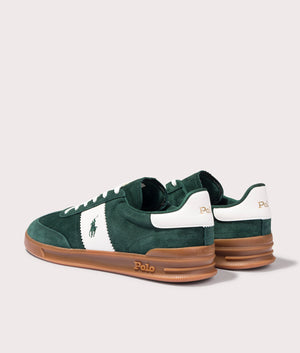 Heritage Aera Low Top Sneakers in Forest and Off White by Polo Ralph Lauren. EQVVS Menswear Back Pair Shot.