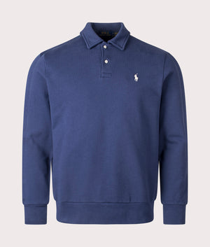 Polo Ralph Lauren Loopback Fleece Collared Sweatshirt in Cruise Navy. Front Shot at EQVVS.