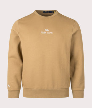 Polo Ralph Lauren Embroidered Logo Double Knit Sweatshirt in New Bronze. Front angle shot at EQVVS.