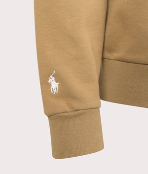 Polo Ralph Lauren Embroidered Logo Double Knit Sweatshirt in New Bronze. Detail angle shot at EQVVS.