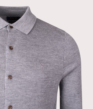 Merino Wool Shirt in Fawn Grey Heather from Polo Ralph Lauren. Detail angle shot at EQVVS.