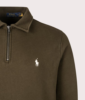 Dark Loden Loopback Quarter Zip by Polo Ralph Lauren. Shot at EQVVS.  Detail image. 