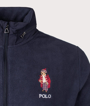 Polo Bear Fleece Hybrid Hoodie in Navy Holiday Bear by Polo Ralph Lauren at EQVVS. Detail Shot. 