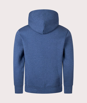 Polo Ralph Lauren Script Chest Logo Hoodie in Derby Blue Heather. Back angle shot at EQVVS.