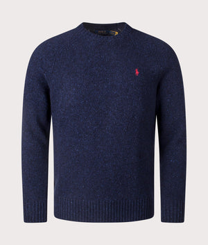 Polo Ralph Lauren Speckled Wool Blend Crewneck Jumper Ancient Navy Donegal at EQVVS Menswear Front Shot