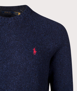 Polo Ralph Lauren Speckled Wool Blend Crewneck Jumper Ancient Navy Donegal at EQVVS Menswear Detail Shot