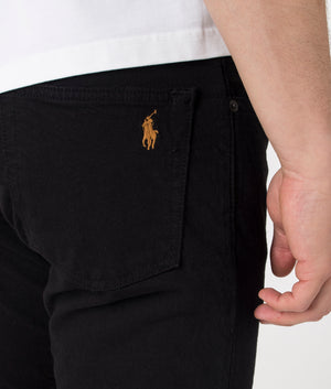 Polo Ralph Lauren Slim Fit Sullivan Stretch Jeans in HDN Black. Detail angle shot at EQVVS.