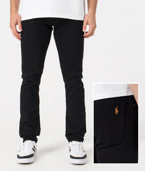 Polo Ralph Lauren Slim Fit Sullivan Stretch Jeans in HDN Black. Front and detail shot at EQVVS.