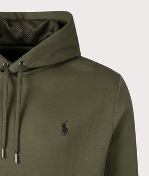 Double-Knit Hoodie in Company Olive from Polo Ralph Lauren. Detail angle shot at EQVVS.