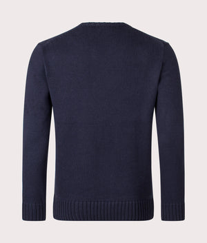 Polo Ralph Lauren Logo-Intarsia Cotton Jumper  in Hunter Navy Combo, 100% Cotton. EQVVS Back Shot.