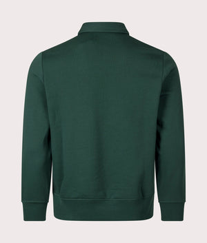 Polo Ralph Lauren Logo Fleece Collared Sweatshirt in Moss Agate. Back angle shot at EQVVS.