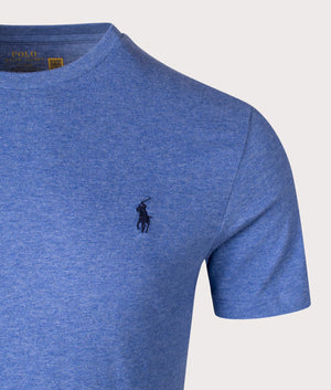 Polo Ralph Lauren Custom Slim Fit Jersey T-Shirt in Faded Royal Heather. Detail Shot at EQVVS.