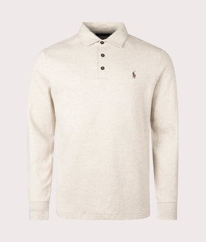 Luxury Jersey Long Sleeve Polo Shirt in Expedition June Heather by Polo Ralph Lauren. EQVVS Shot. 