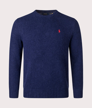 Polo Ralph Lauren Textured Crewneck Jumper in Bright Navy, 42% Wool, 38% Alpaca hair, 20% Recycled Nylon at EQVVS. Front Shot. 