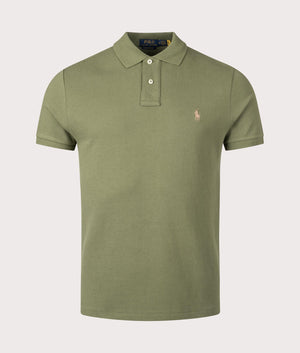 Polo Ralph Lauren Custom Slim Fit Mesh Polo Shirt in Garden Trail. Front Shot at EQVVS.