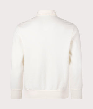 Polo Ralph Lauren Loopback Fleece Collared Sweatshirt in Clubhouse Cream. Back angle shot at EQVVS.