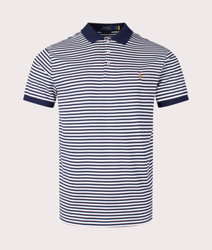 Custom Slim Fit Soft Cotton Polo Shirt in Refined Navy/White by Polo Ralph Lauren. EQVVS Front Angle Shot.