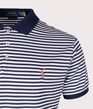 Custom Slim Fit Soft Cotton Polo Shirt in Refined Navy/White by Polo Ralph Lauren. EQVVS Detail Shot.