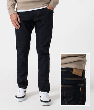 Polo Ralph Lauren Straight Leg Parkside Active Taper Stretch Jean, 99% Cotton at EQVVS. Front and Detail Shot.  