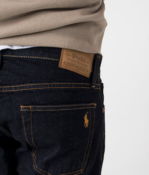 Polo Ralph Lauren Straight Leg Parkside Active Taper Stretch Jean, 99% Cotton at EQVVS. Detailed logo shot. 